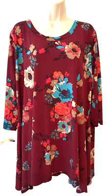 Woman Within Women's Tunic Blouse Plus Size 1X 22/24 Floral 3/4 Sleeve Pullover