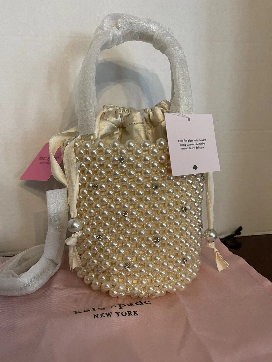 Kate Spade PURL Bucket Bag, $428, Pearls, Satin,Italian Leather,Bridal  Handbag