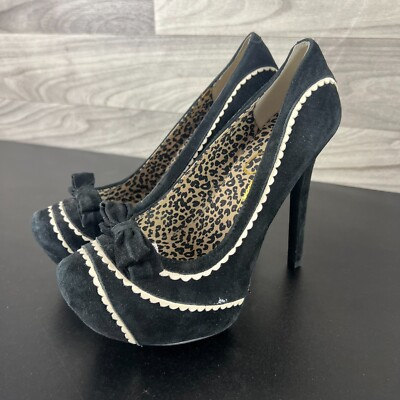 #ad Jessica Simpson High Heels Womens Size US 7.5B Black White Scallop Trim Platform $11.73
