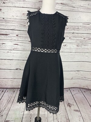 ZARA CONTRASTING LACE DRESS Size Medium Black Solid Aline | eBay