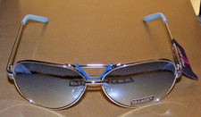 Claiborne - VILLAGER Sunglasses - SILVER METAL FRAMES/BLUE LENSES 100 UV PROT 