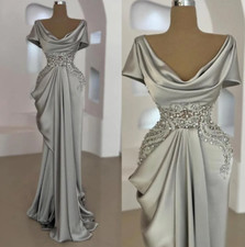 Mother Of The Bride Dresses A Line Sier Grey Cap Sleeves Satin Beaded Stones