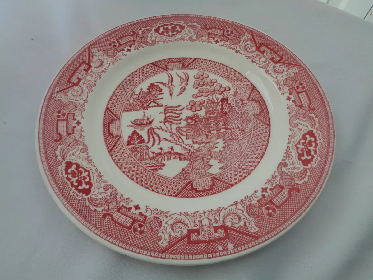 Pink top willow dishes