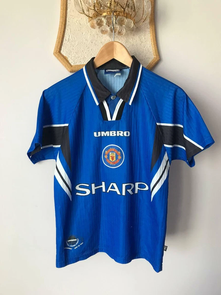 MANCHESTER UNITED 1996 1997 THIRD AWAY FOOTBALL SHIRT JERSEY UMBRO BOYS L  158cm.