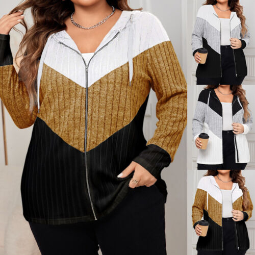 Plus Size Women's Draw String Zipper Coat Sweatshirt Long Sleeve Jacket Cardigan
