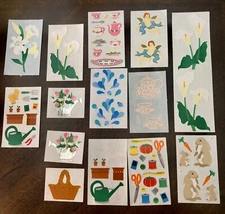 vintage mrs grossmans stickers graden, tea, rabbit, flower, sewing scrapbooking 
