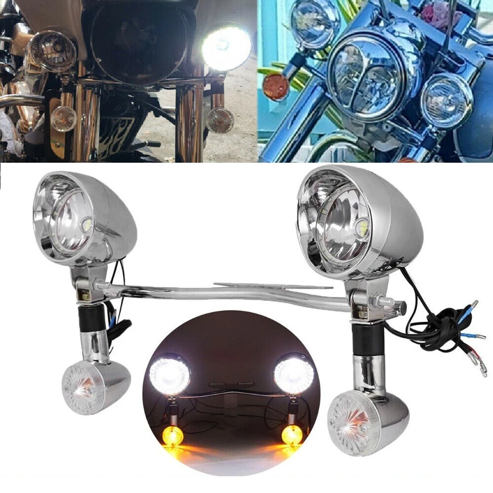 Chrome Fog Passing Turn Signal Light Bar Fit for Yamaha Road Star XV 1700A 1600A Foto 4 de 4