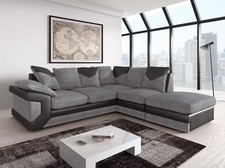 Dino Black & Grey Large Corner With STOOL Cheap LEFT RIGHT 3 & 2 Seater Sofa NEW