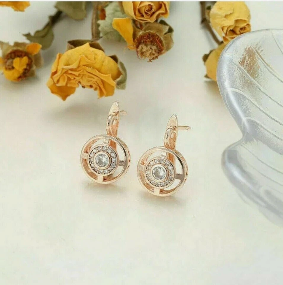 1.50Ct Simulated Diamond Vintage Art Deco Wedding Earrings 14K Rose Gold Finish - Image 3 of 4