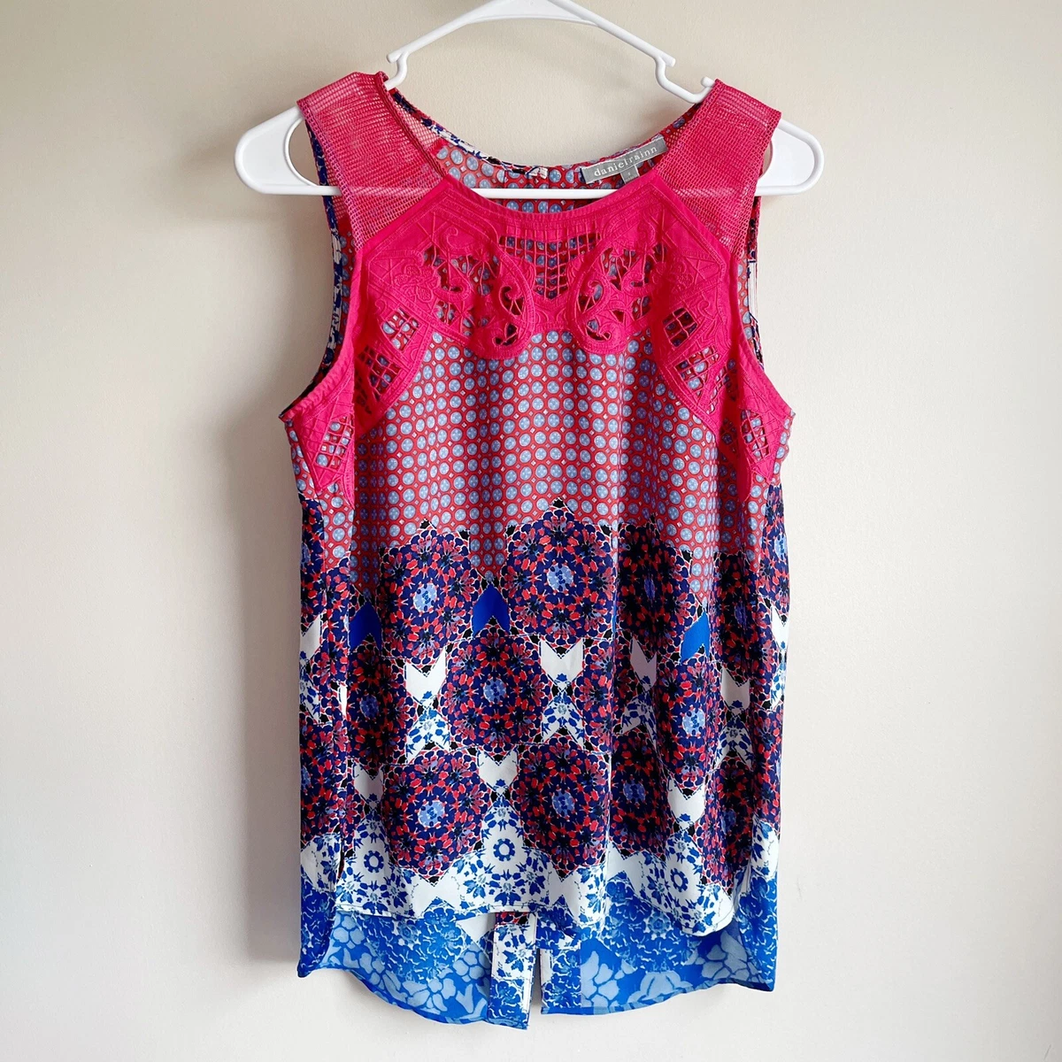 Daniel Rainn Stitch Fix Pink Lace Crochet Mesh Career Tank Top Size Small
