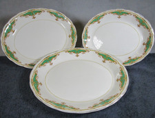 3 Lovely Rare Vintage Grindley Creampetal Paulette Green Gold Oval Serving Dish