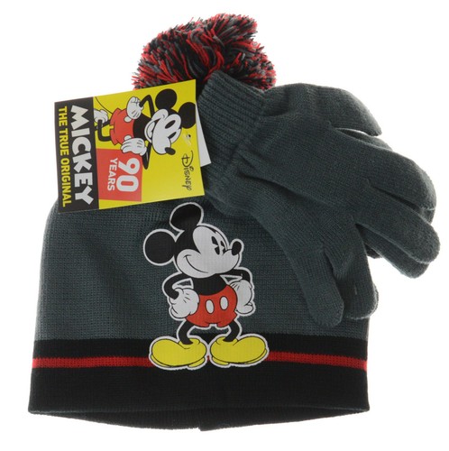 DISNEY MICKEY MOUSE KIDS KNIT HAT & GLOVES SET BEANIE HAT BLACK GRAY BOYS GIFT - Picture 7 of 7