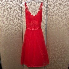 Vanity Fair Vintage Red Chiffon Tricot Nylon Lace Fit  Flare 1950s Nightgown 36