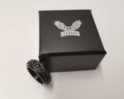GTHIC Moon, Sun, & Stars Black Tone Stainless Steel Fidget Spinner Ring Size 8