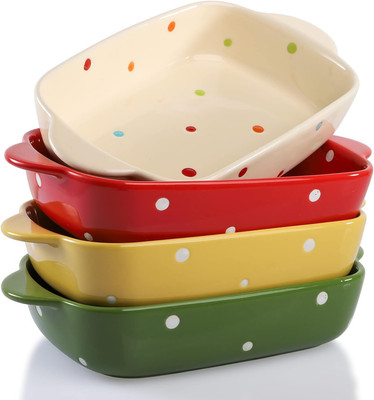 4 Pack Porcelain Baking Dish, 7 Inch Ceramic Rectangular Small Baking Pan Baking