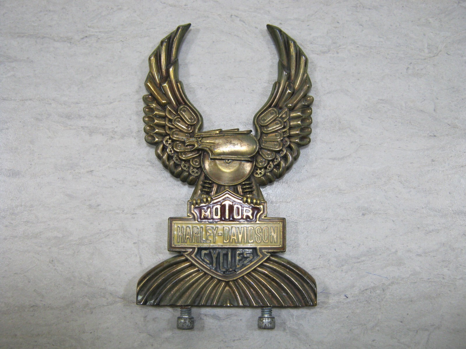 Vintage Harley Davidson Sissy Bar Emblem Medallion Eagle red white an