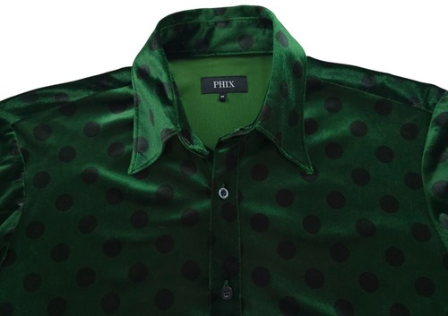 PHIX Mens Green Polka Dot Long Sleeve Velvet Shirt Size M - Picture 10 of 13