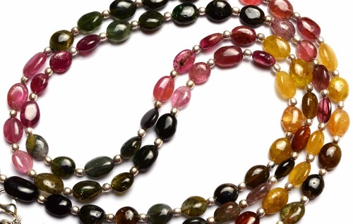 Natural Gem Multicolor Tourmaline Smooth Nugget Beads Super Quality Necklace 19" - Picture 2 of 4