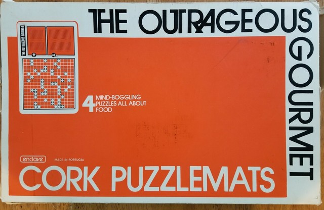 Set 4 Cork Crossword Puzzle Place Mats Enclave Gourmet Kitchen 1970s 