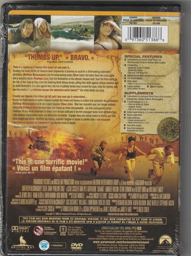 New Sahara DVD (2005) Region1 Mathew McConaughey Steve Zahn Penelope Cruz - Picture 2 of 2