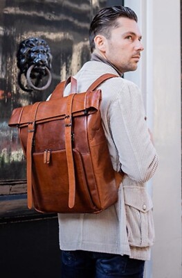 New Genicci Jason Unisex Cognac Leather Roll Top Double  display picture 1
