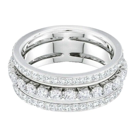 Anillos de moda banda plateada rodio Swarovski