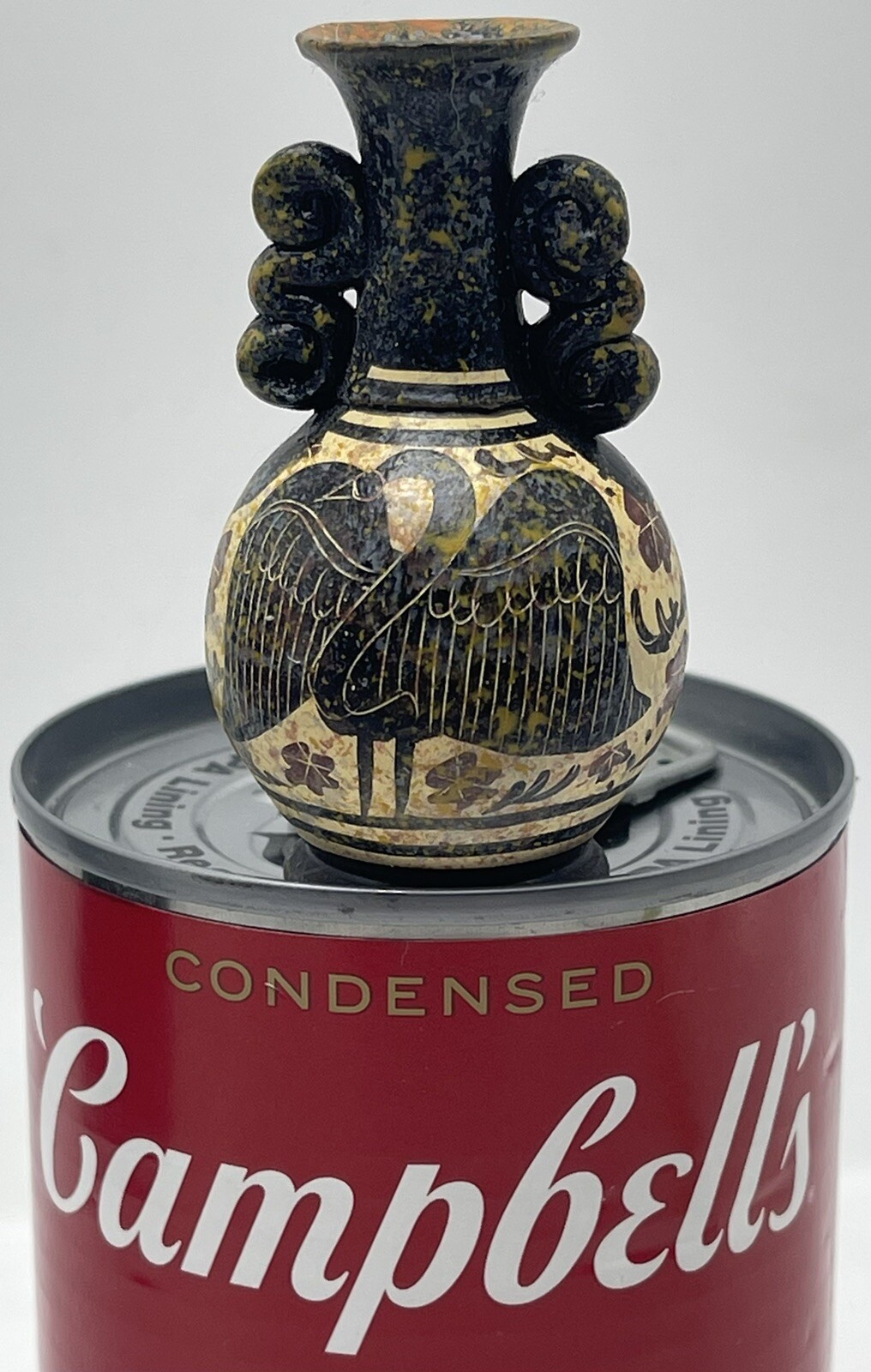 Vintage Folk Pottery Miniature Vase Crane Goose Swan Bird