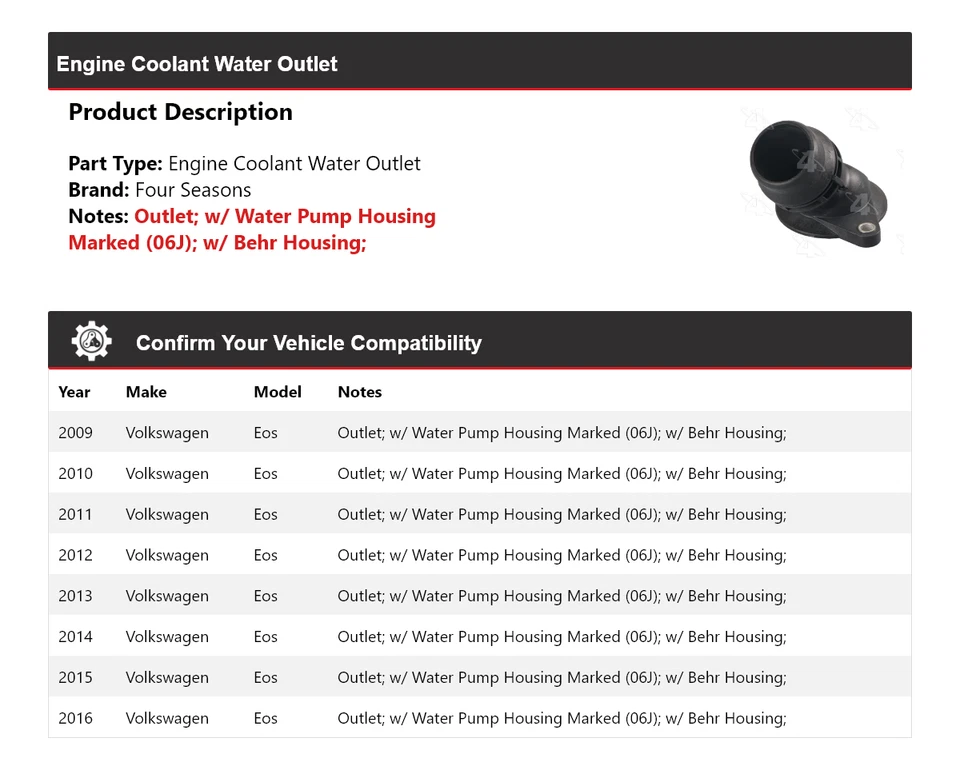 Tomada de água líquido de arrefecimento do motor Volkswagen Eos 2009-2016 4 estações 2010 2011 - Imagem 2 de 4