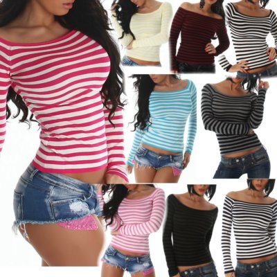   SeXy Miss women's sweater lightweight fine knit sweater shirt stripe short XS/S