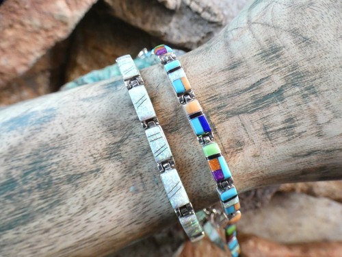 Double Sided Multi Gemstone & Opal Sterling Silver 925 Adjustable Bracelet AO13 - Picture 4 of 16
