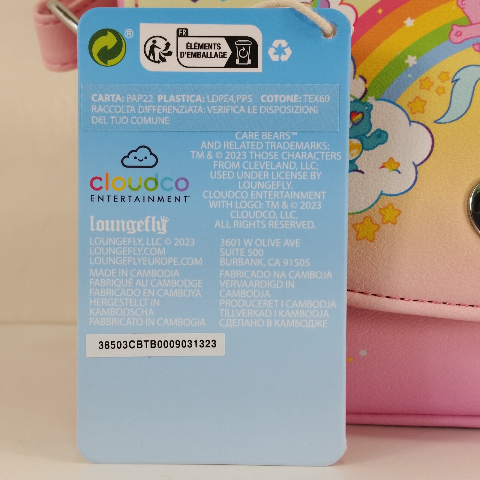 Loungefly Care Bears Rainbow Ombre Crossbody Bag Purse Clouds Heart