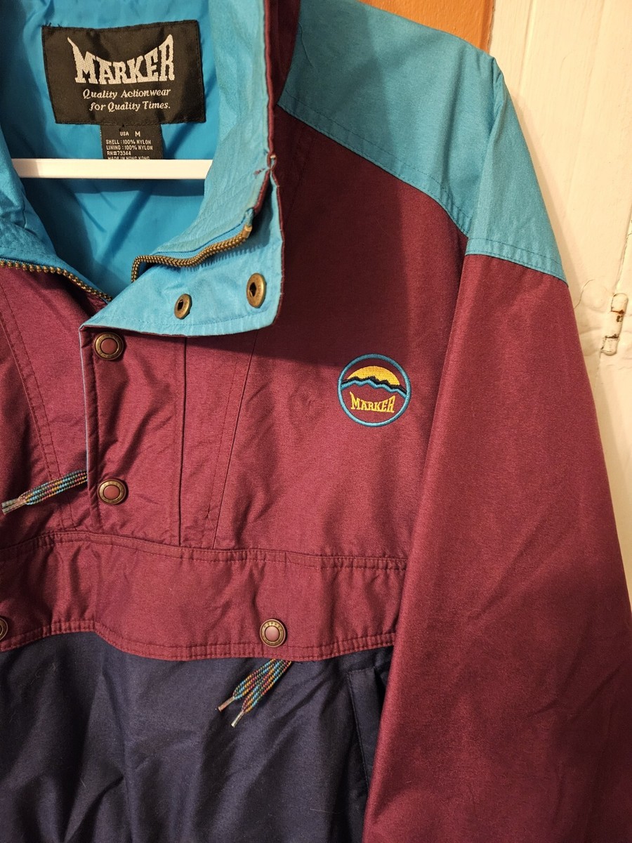VINTAGE Marker Jacket Men Medium Red Blue Teal Ski Half Zip