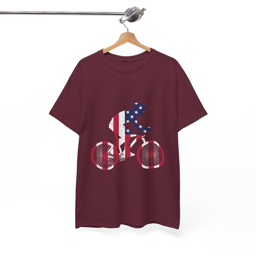 Cycling Bicycle Unisex Heavy Cotton Tee T-Shirt 'American Cyclist' - Picture 39 of 118