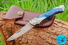 CUSTOM HANDMADE FORGED DAMASCUS STEEL FOLDING BLADE POCKET CAMPING KNIFE 881