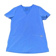 Figs Scrubs Top Women  s XS Blue Short Sleeve Utility Workwear
