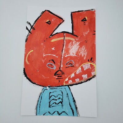 Rusty cat original Graffiti, cat painting on paper by NYC street artist PUKE 