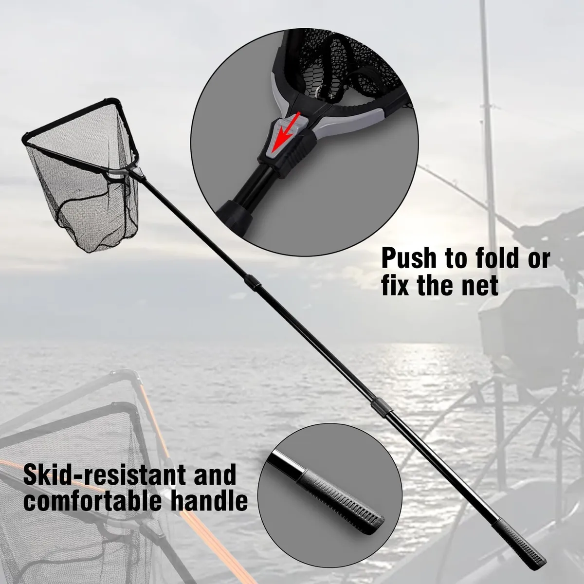 Fiblink Folding Aluminum Fishing Landing Net Fish Net with Extending  Telescope 754610697050