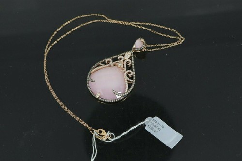 $5200 18K Rotgold 38,12ct Rosenquarz runder brauner Diamant Anhänger 18" Halskette - Bild 4 von 8