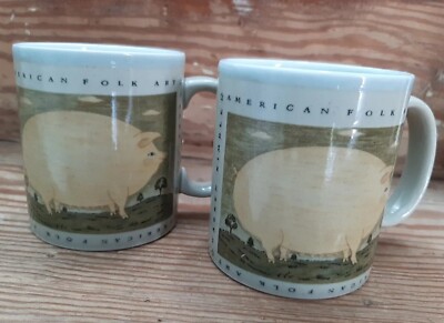 OTAGIRI Warren Kimble Pigs Coffee Mugs American Folk Art Farmhouse