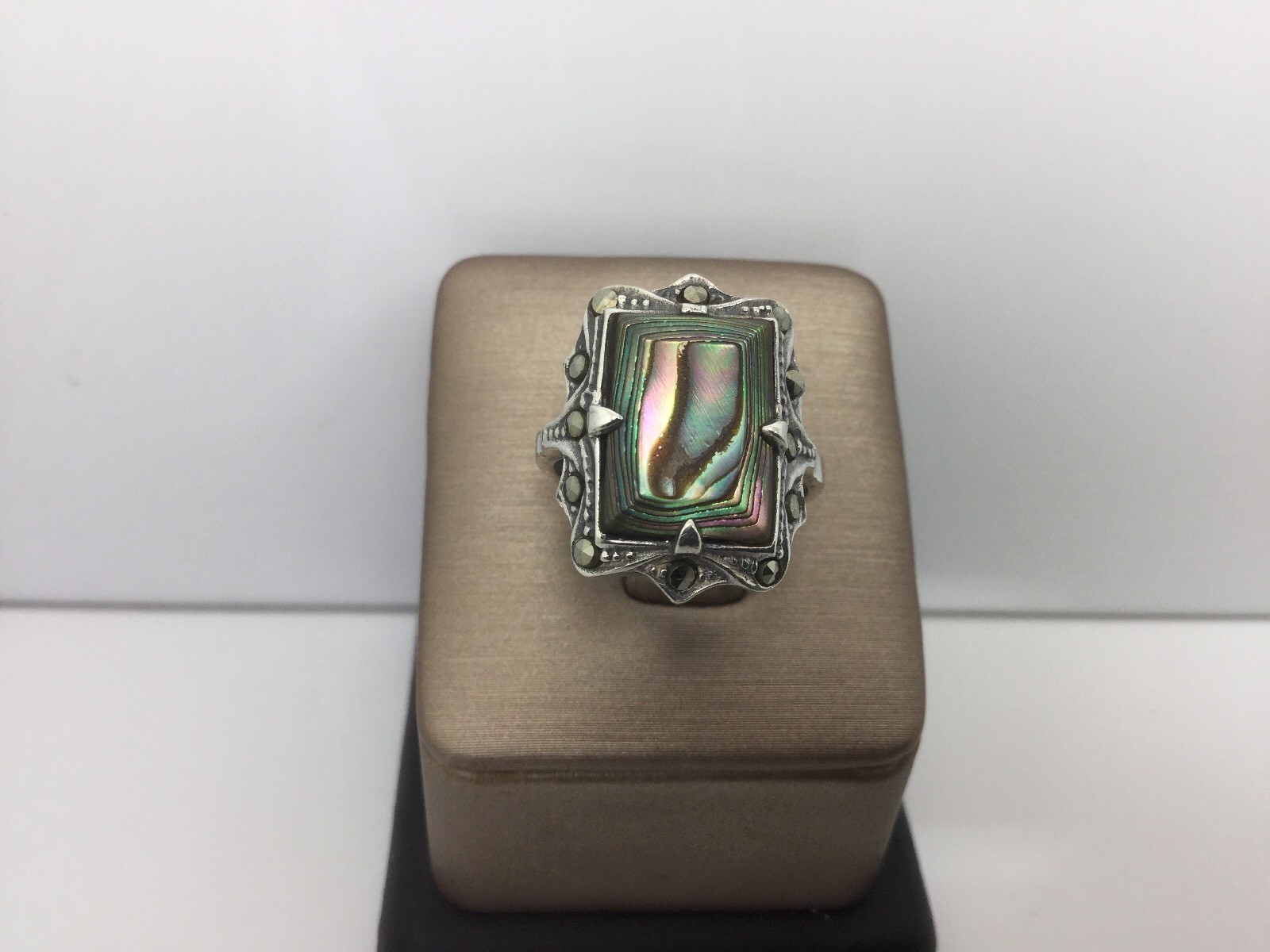 STERLING SILVER RING WITH RECTANGLE ABALONE STONE… - image 4