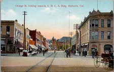 Orange Street Looking Towards Y.M.C.A. Building, REDLANDS, California Postcard