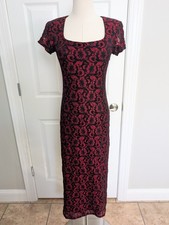 Vtg Jessica Howard Y2K Red Black Lace Midi Dress Witchy Goth Whimsi Vampire Sz 4