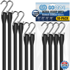 GOEASY Heavy Duty Rubber Bungee Cords w/Hooks, 1.8X Stretch, 180LBS Load, 10pc