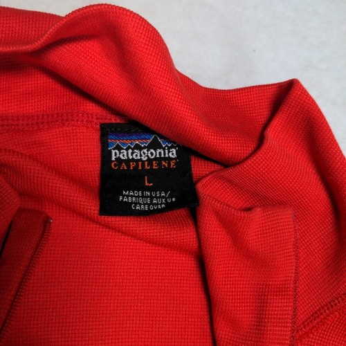 Pull vintage Patagonia Capilene homme grand rouge 1/4 zip manches longues couche de base - Photo 17 sur 24