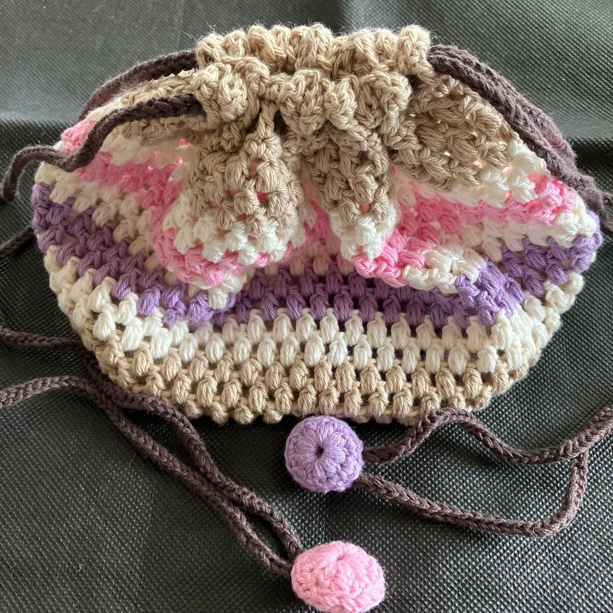 Drawstring bag cute mini hand knitted accessory c… - image 2