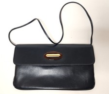 Vintage Navy Faux Leather Shoulder Bag 1960s Mod Lucite Hardware