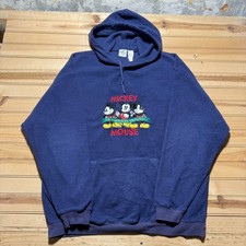Vintage 90s Disney Mickey Mouse Embroidered Fleece Pullover Hooded Jacket Large