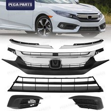 For 2016-2018 Honda Civic Sedan Front Upper And Lower Grille W Fog Light Covers For 2016-2018 Honda Civic Sedan Front Upper And Lower Grille W Fog Light Covers