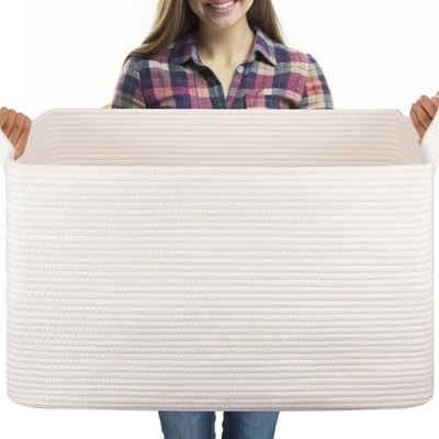 95L Extra Large Blanket Basket, 24'' x 16.9'' x 14.2'' Woven Storage Basket for ...