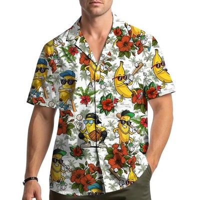 Funny Baseball Banana Hawaiian Shirt Men Tropical Hibiscus Summer Beach Aloha